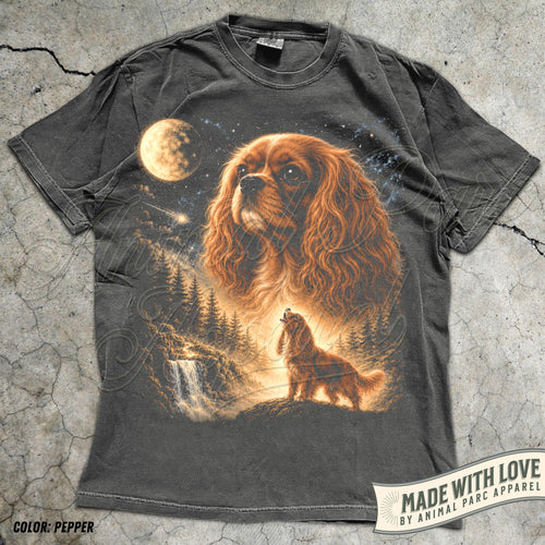 Cavalier Howling to The Moon Vintage T-Shirt, 90s Retro Animal Graphic Tee, Ruby Cavalier King Charles Spaniel Shirt, Silly Full Moon Shirt