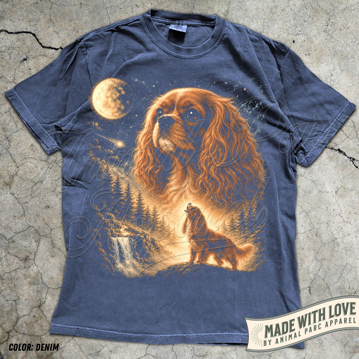 Cavalier Howling to The Moon Vintage T-Shirt, 90s Retro Animal Graphic Tee, Ruby Cavalier King Charles Spaniel Shirt, Silly Full Moon Shirt