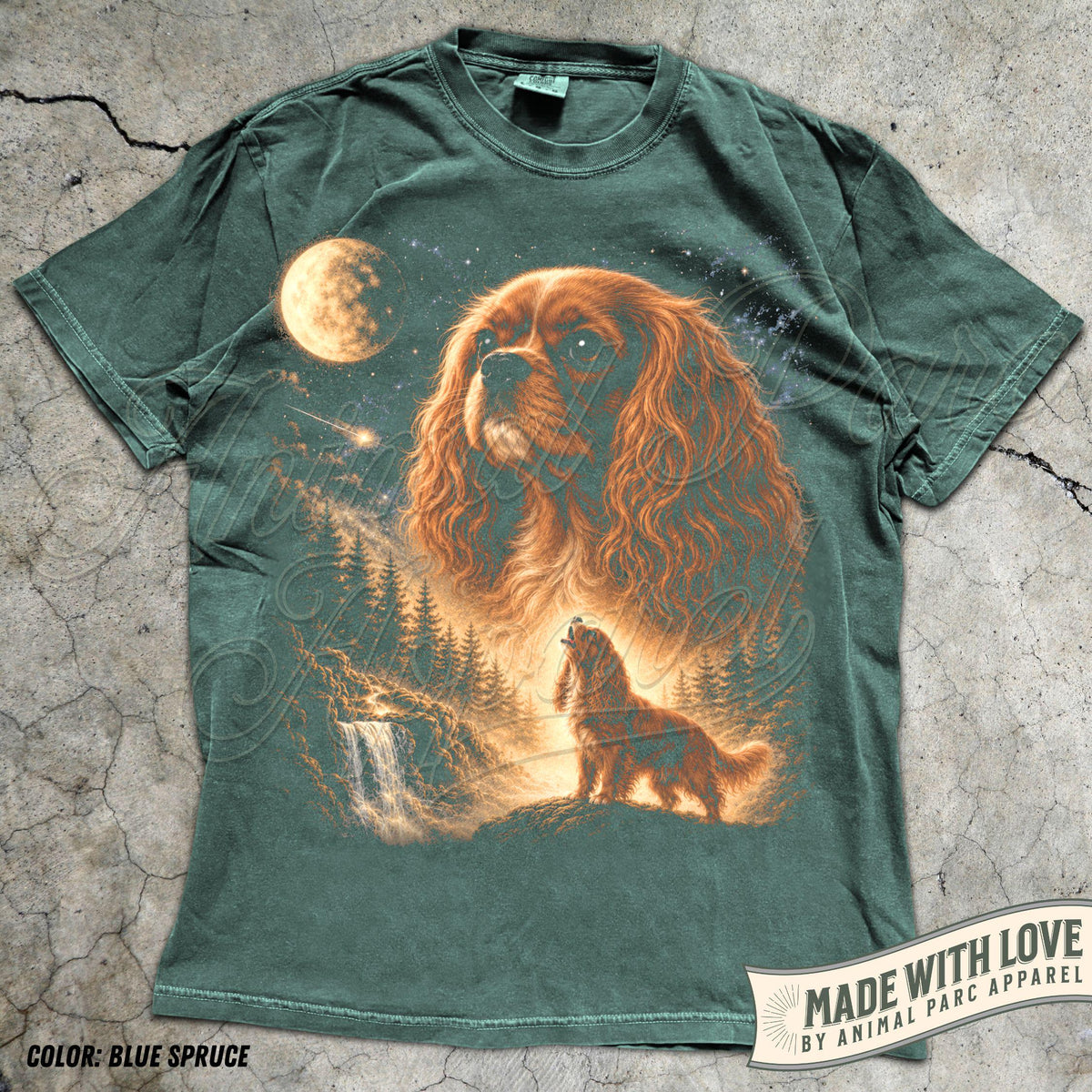 Cavalier Howling to The Moon Vintage T-Shirt, 90s Retro Animal Graphic Tee, Ruby Cavalier King Charles Spaniel Shirt, Silly Full Moon Shirt