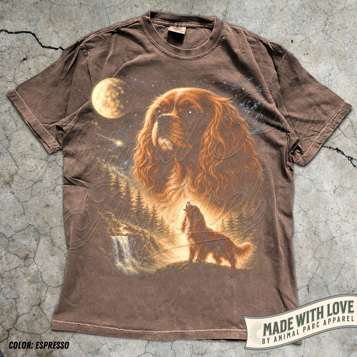 Cavalier Howling to The Moon Vintage T-Shirt, 90s Retro Animal Graphic Tee, Ruby Cavalier King Charles Spaniel Shirt, Silly Full Moon Shirt