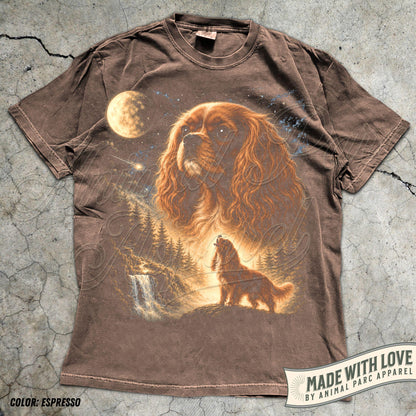 Cavalier Howling to The Moon Vintage T-Shirt, 90s Retro Animal Graphic Tee, Ruby Cavalier King Charles Spaniel Shirt, Silly Full Moon Shirt