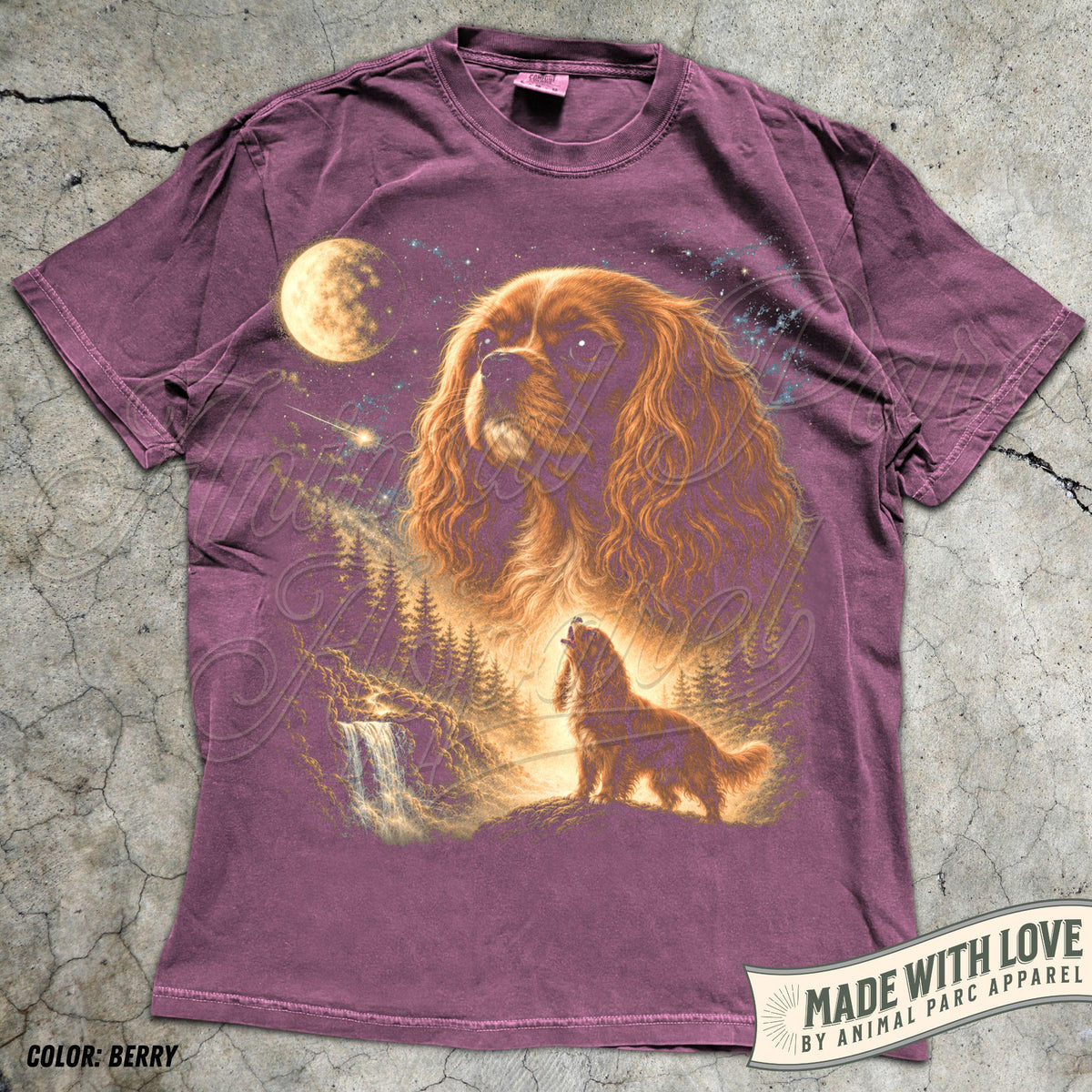 Cavalier Howling to The Moon Vintage T-Shirt, 90s Retro Animal Graphic Tee, Ruby Cavalier King Charles Spaniel Shirt, Silly Full Moon Shirt