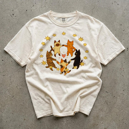 Comfort Colors Dancing Cats T-Shirt, Cat Lover Shirt, Retro 70s Vibe, Gift for Cat Mom