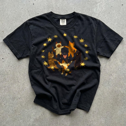 Comfort Colors Dancing Cats T-Shirt, Cat Lover Shirt, Retro 70s Vibe, Gift for Cat Mom