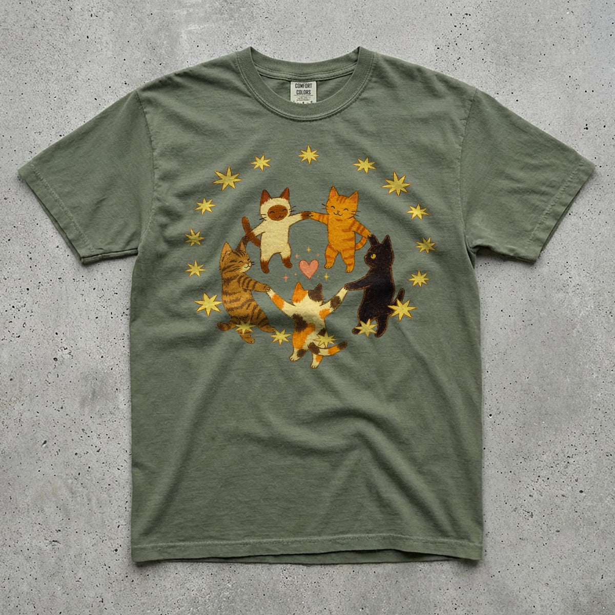 Comfort Colors Dancing Cats T-Shirt, Cat Lover Shirt, Retro 70s Vibe, Gift for Cat Mom