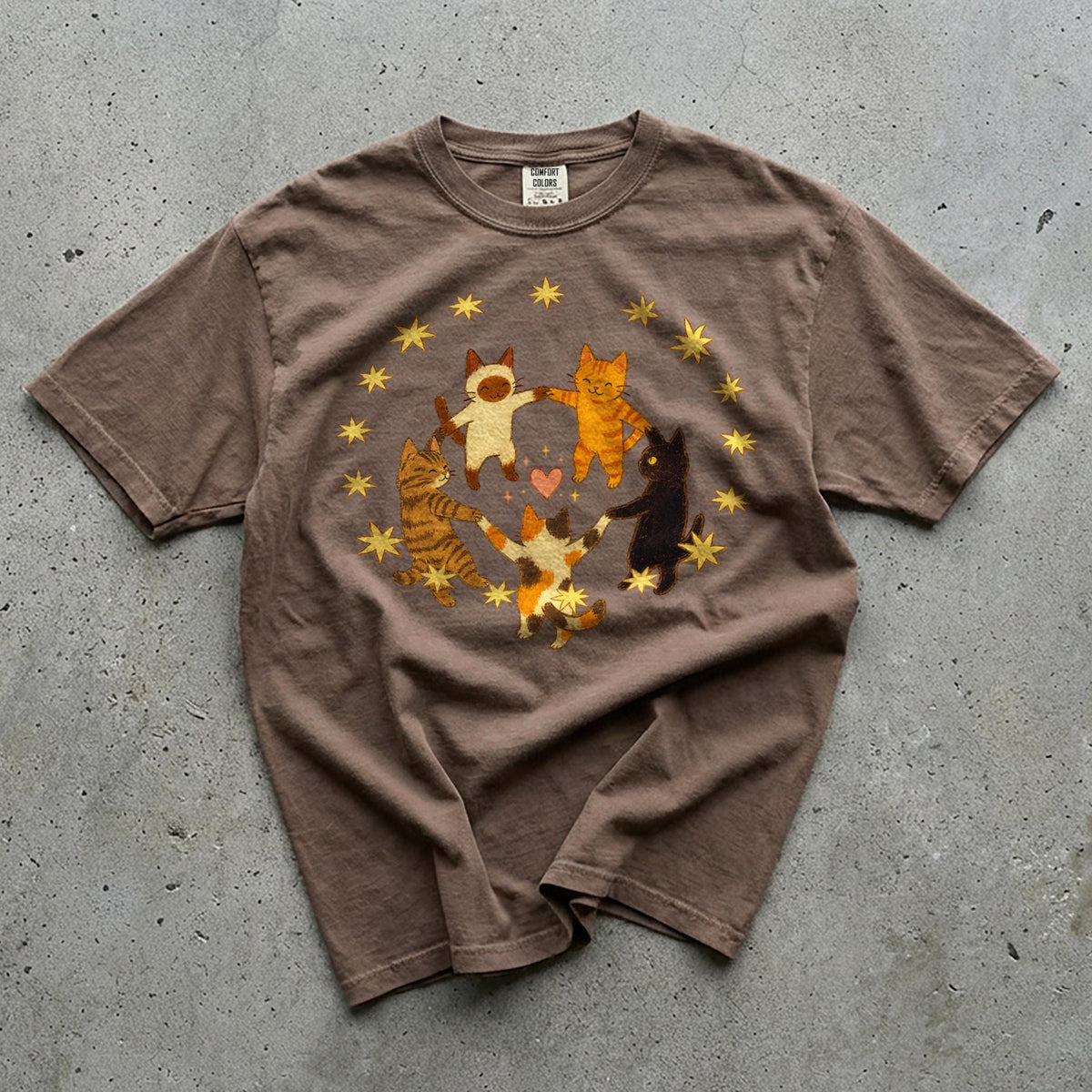 Comfort Colors Dancing Cats T-Shirt, Cat Lover Shirt, Retro 70s Vibe, Gift for Cat Mom