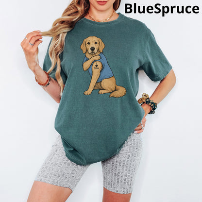 Funny Dog Mom Shirt, I Love Mom Golden Retriever Tee, Cute Tattoo Pup Graphic T-Shirt, Mother's Day Pet Lover Gift, Aesthetic Dog TShirt