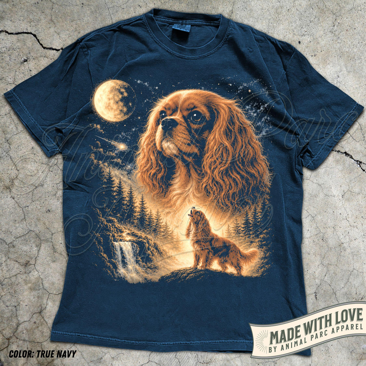 Cavalier Howling to The Moon Vintage T-Shirt, 90s Retro Animal Graphic Tee, Ruby Cavalier King Charles Spaniel Shirt, Silly Full Moon Shirt