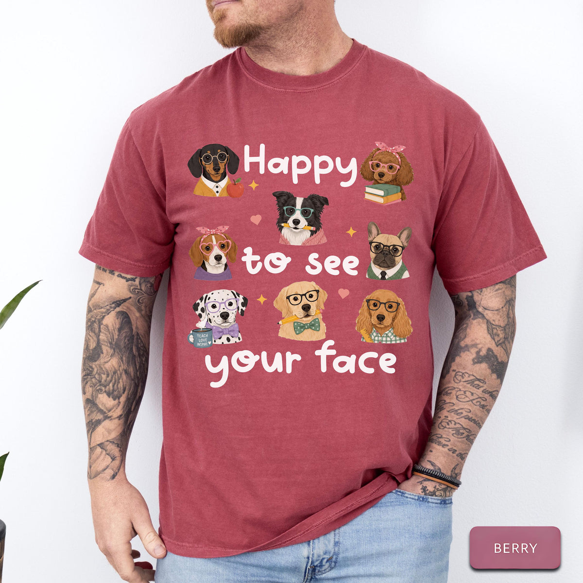 Happy to See Your Face Teacher Shirt, Dog Lover Teacher Tee, Cute Teacher Dog Shirt, Comfort Colors Teacher Shirt, Back to School Tee