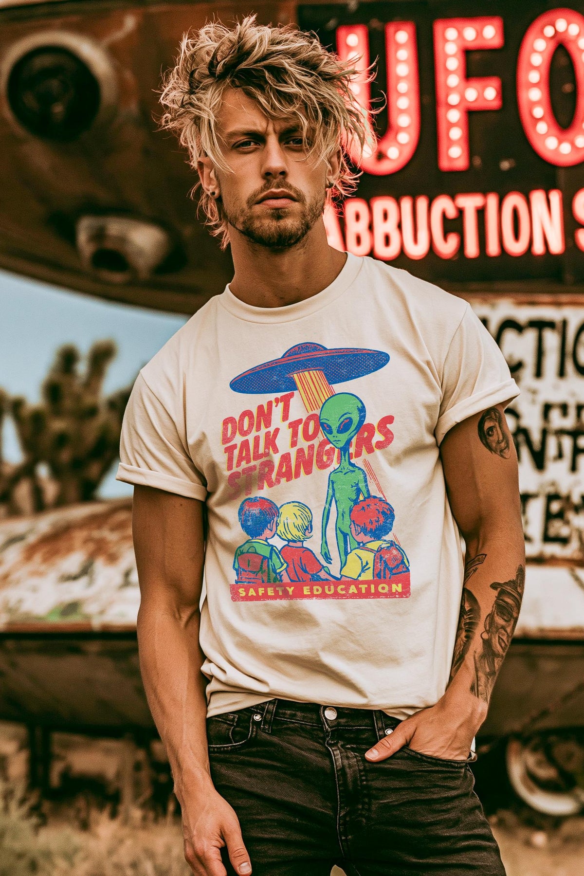 Retro Alien Safety Education Shirt, 80s Sci Fi UFO Graphic Tee