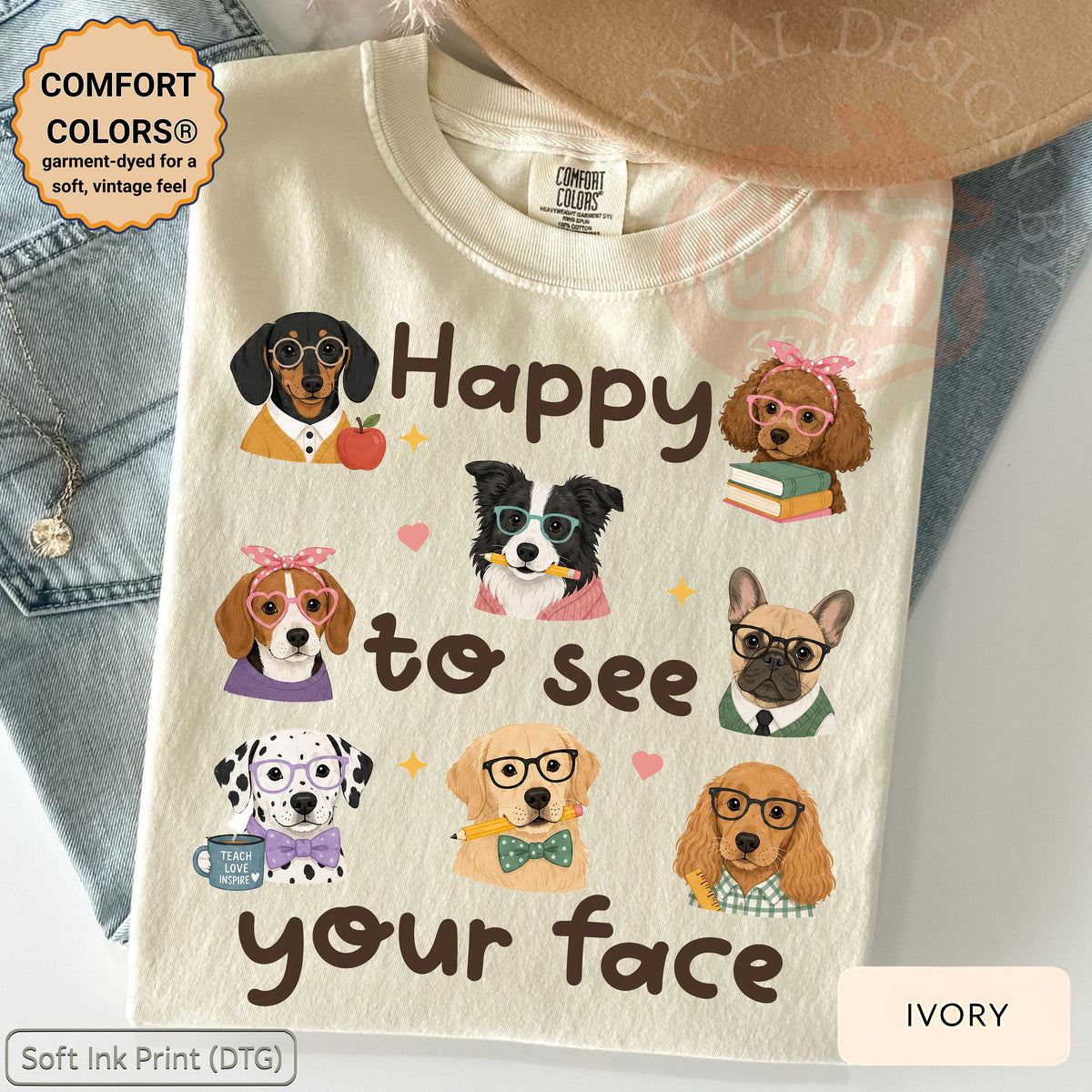 Happy to See Your Face Teacher Shirt, Dog Lover Teacher Tee, Cute Teacher Dog Shirt, Comfort Colors Teacher Shirt, Back to School Tee