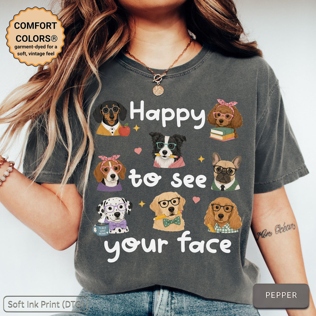 Happy to See Your Face Teacher Shirt, Dog Lover Teacher Tee, Cute Teacher Dog Shirt, Comfort Colors Teacher Shirt, Back to School Tee