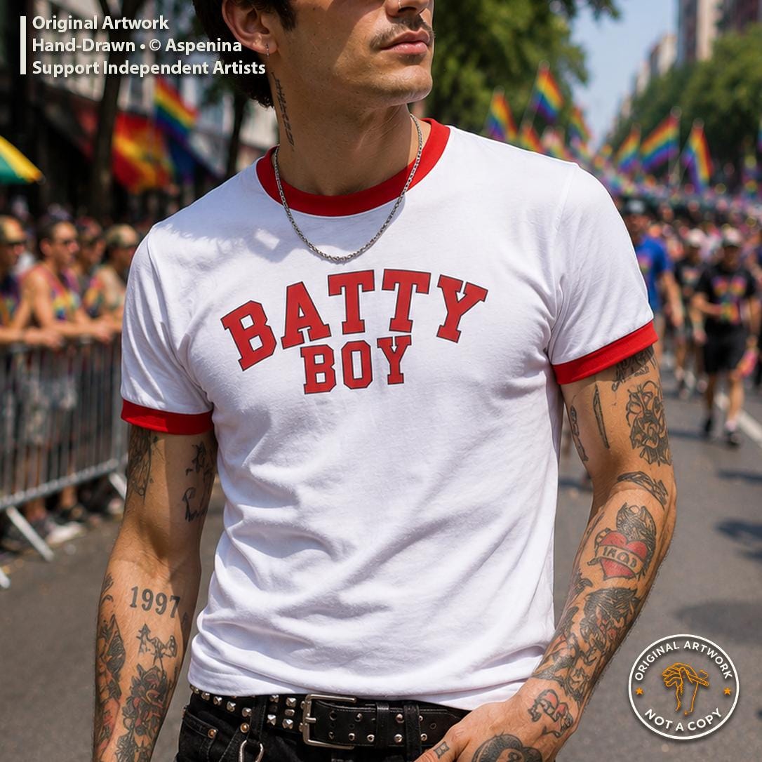 Batty Boy ringer tee | Retro collegiate text shirt