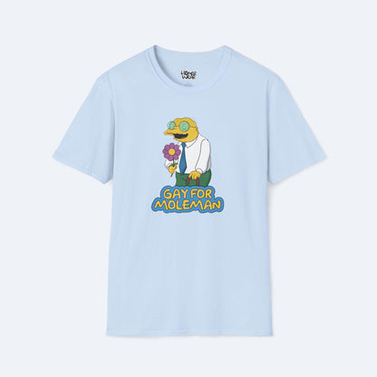 Gay For Moleman T-Shirt Funny Simpsons Meme Graphic Tee Retro Cartoon Humor Shirt Hans Moleman Quote Vintage TV Gift Unisex Top