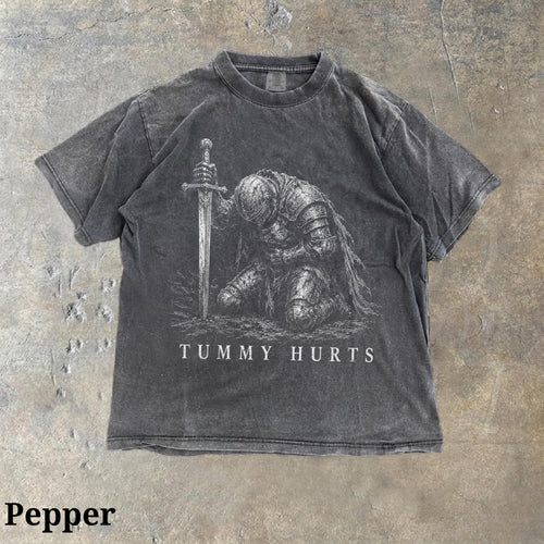 Tummy Hurts Knight Shirt, Funny Dark Fantasy Graphic Tee, Ironic Meme T-Shirt, Gamer Girl Gift, Retro Elden Knight Top, Comfort Colors Tee