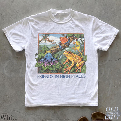 Friends in High Places Frog 90s Shirt, Colorful Tree Frog Graphic Tee, Poison Dart Frog Lover Gift, Amphibian Nature Herpetology T-Shirt