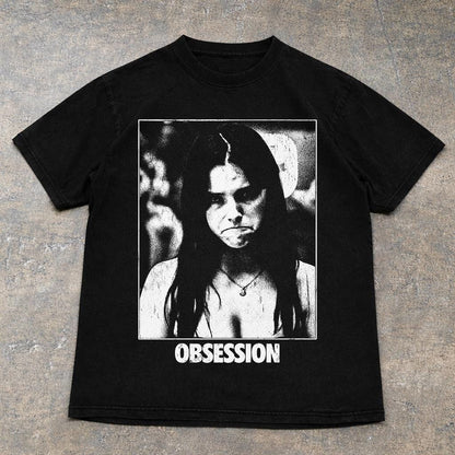 Vintage OBSESSION Movie T-Shirt, Frowning Nikki Graphic Tee, Gothic Horror Tee
