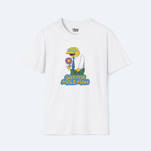 Gay For Moleman T-Shirt Funny Simpsons Meme Graphic Tee Retro Cartoon Humor Shirt Hans Moleman Quote Vintage TV Gift Unisex Top