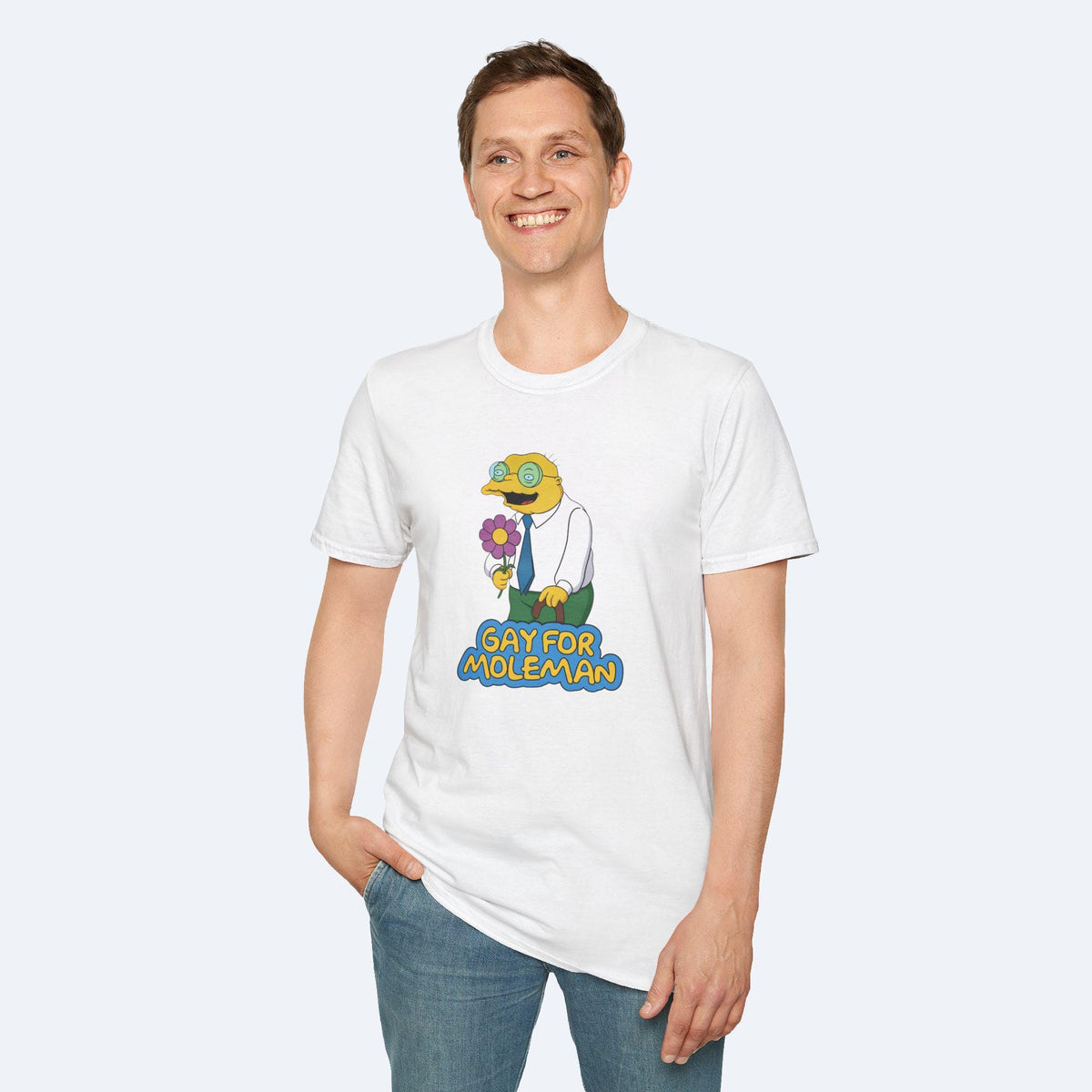 Gay For Moleman T-Shirt Funny Simpsons Meme Graphic Tee Retro Cartoon Humor Shirt Hans Moleman Quote Vintage TV Gift Unisex Top