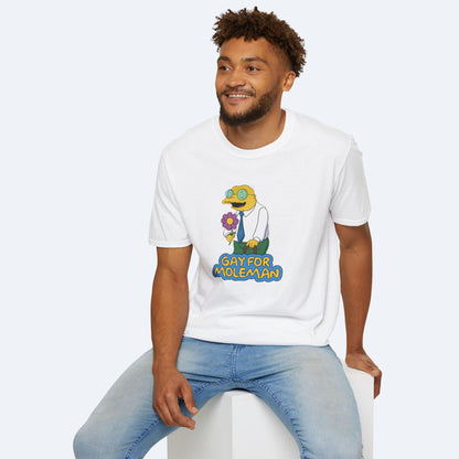 Gay For Moleman T-Shirt Funny Simpsons Meme Graphic Tee Retro Cartoon Humor Shirt Hans Moleman Quote Vintage TV Gift Unisex Top