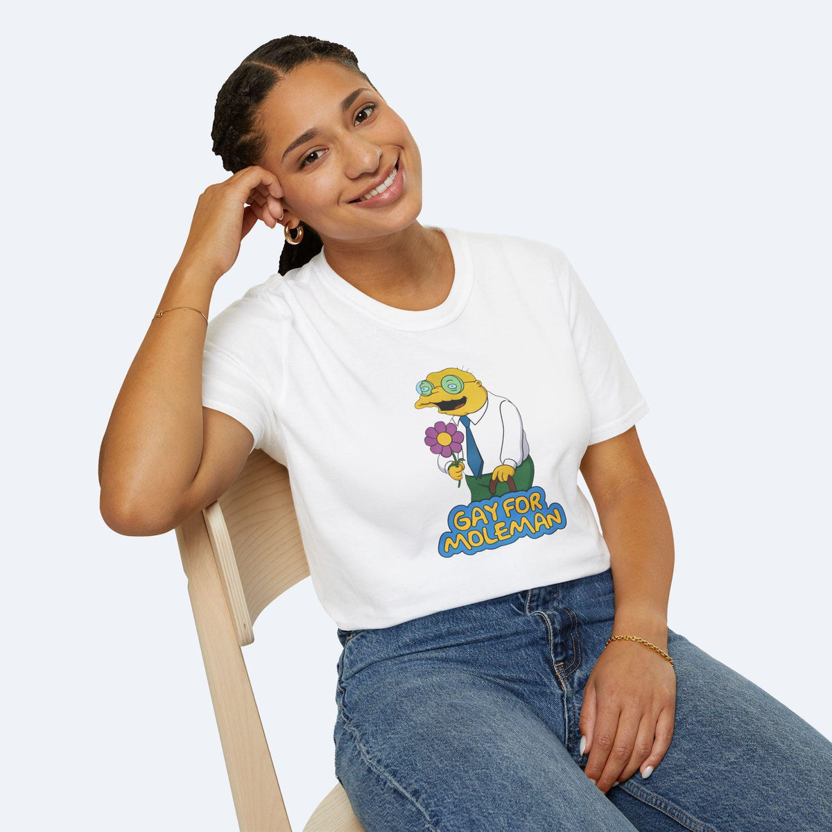 Gay For Moleman T-Shirt Funny Simpsons Meme Graphic Tee Retro Cartoon Humor Shirt Hans Moleman Quote Vintage TV Gift Unisex Top