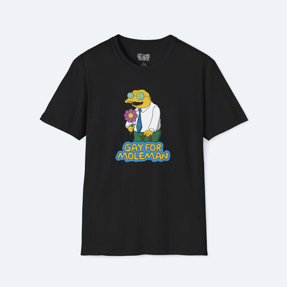 Gay For Moleman T-Shirt Funny Simpsons Meme Graphic Tee Retro Cartoon Humor Shirt Hans Moleman Quote Vintage TV Gift Unisex Top