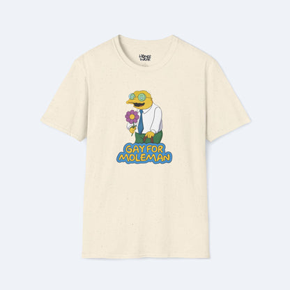 Gay For Moleman T-Shirt Funny Simpsons Meme Graphic Tee Retro Cartoon Humor Shirt Hans Moleman Quote Vintage TV Gift Unisex Top