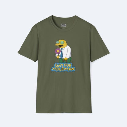 Gay For Moleman T-Shirt Funny Simpsons Meme Graphic Tee Retro Cartoon Humor Shirt Hans Moleman Quote Vintage TV Gift Unisex Top