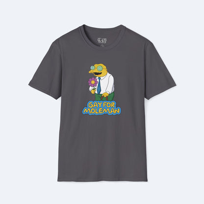 Gay For Moleman T-Shirt Funny Simpsons Meme Graphic Tee Retro Cartoon Humor Shirt Hans Moleman Quote Vintage TV Gift Unisex Top