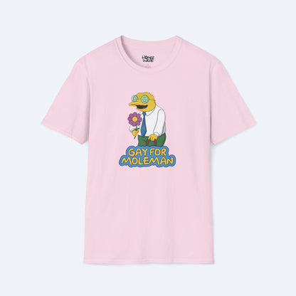 Gay For Moleman T-Shirt Funny Simpsons Meme Graphic Tee Retro Cartoon Humor Shirt Hans Moleman Quote Vintage TV Gift Unisex Top