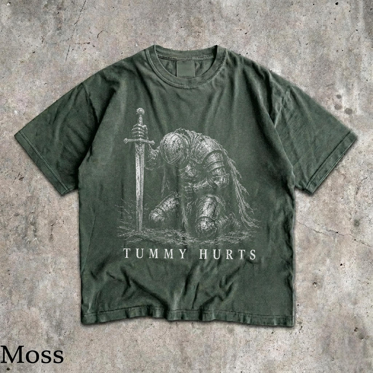 Tummy Hurts Knight Shirt, Funny Dark Fantasy Graphic Tee, Ironic Meme T-Shirt, Gamer Girl Gift, Retro Elden Knight Top, Comfort Colors Tee