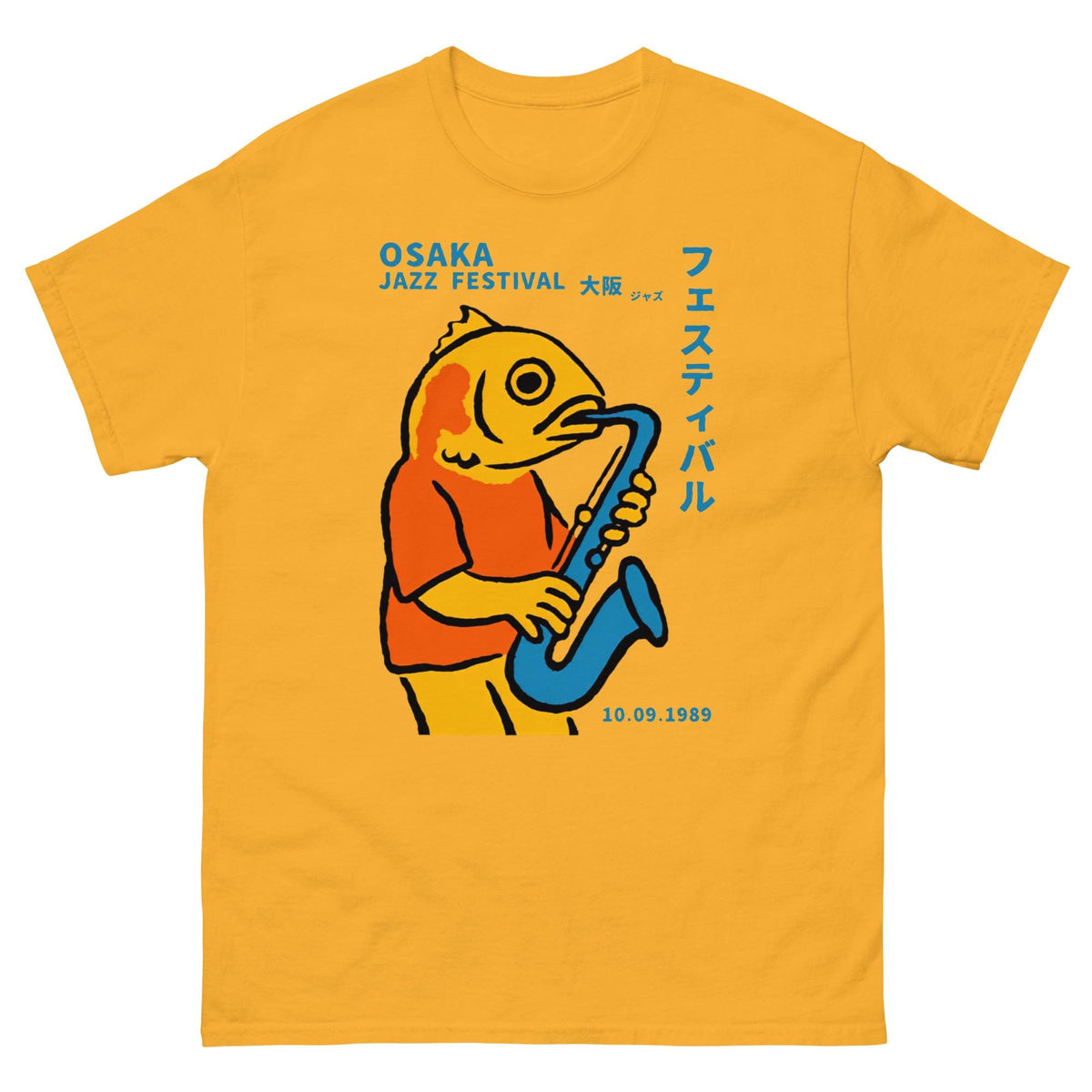 Osaka Jazz Festival 1989 T-Shirt, Fish Playing Saxophone Graphic Tee