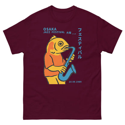 Osaka Jazz Festival 1989 T-Shirt, Fish Playing Saxophone Graphic Tee