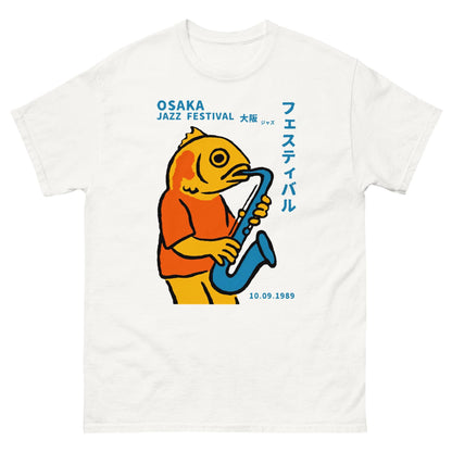 Osaka Jazz Festival 1989 T-Shirt, Fish Playing Saxophone Graphic Tee