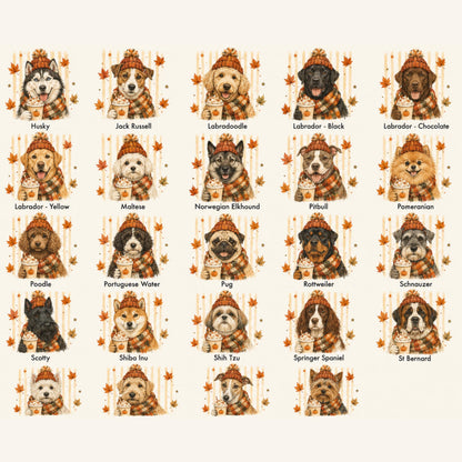 Fall Dogs Comfort Colors Shirt  120+ Dog Breeds, Personalized Dog Mom Tee, Autumn Cosy Dog T-Shirt, Pumpkin Spice Autumn Custom Pet Portrait