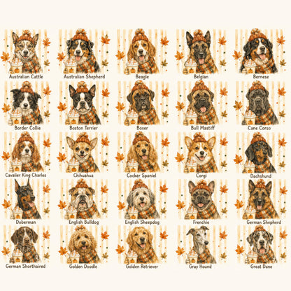 Fall Dogs Comfort Colors Shirt  120+ Dog Breeds, Personalized Dog Mom Tee, Autumn Cosy Dog T-Shirt, Pumpkin Spice Autumn Custom Pet Portrait