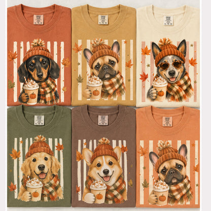 Fall Dogs Comfort Colors Shirt  120+ Dog Breeds, Personalized Dog Mom Tee, Autumn Cosy Dog T-Shirt, Pumpkin Spice Autumn Custom Pet Portrait