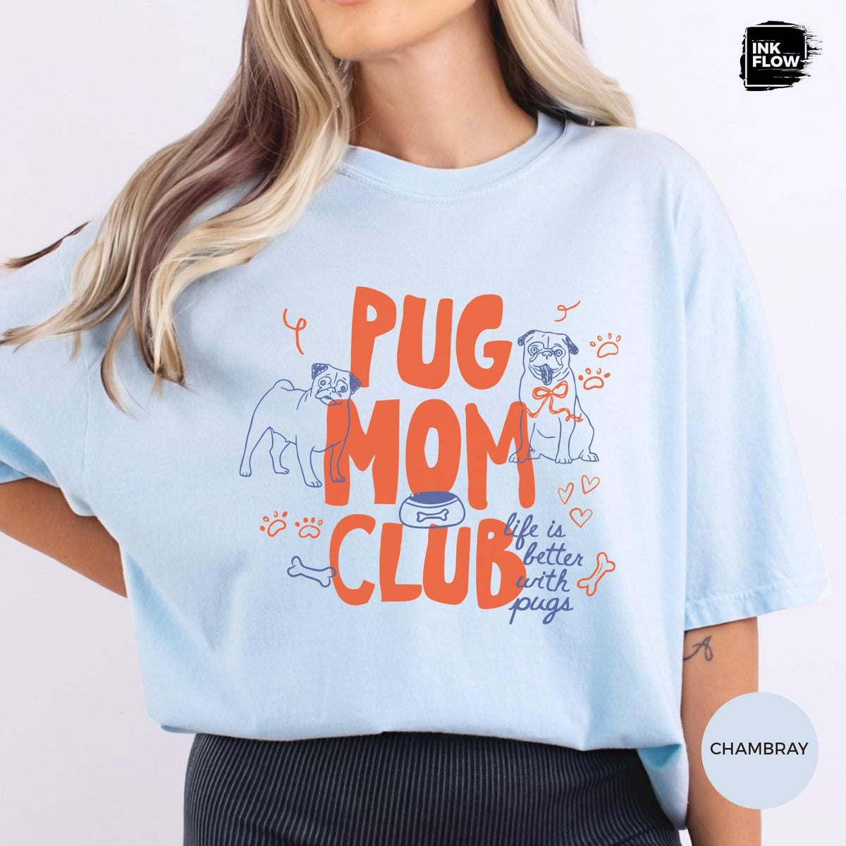Pug Mom Club Comfort Colors T-Shirt – Funny Dog Mom Graphic Tee