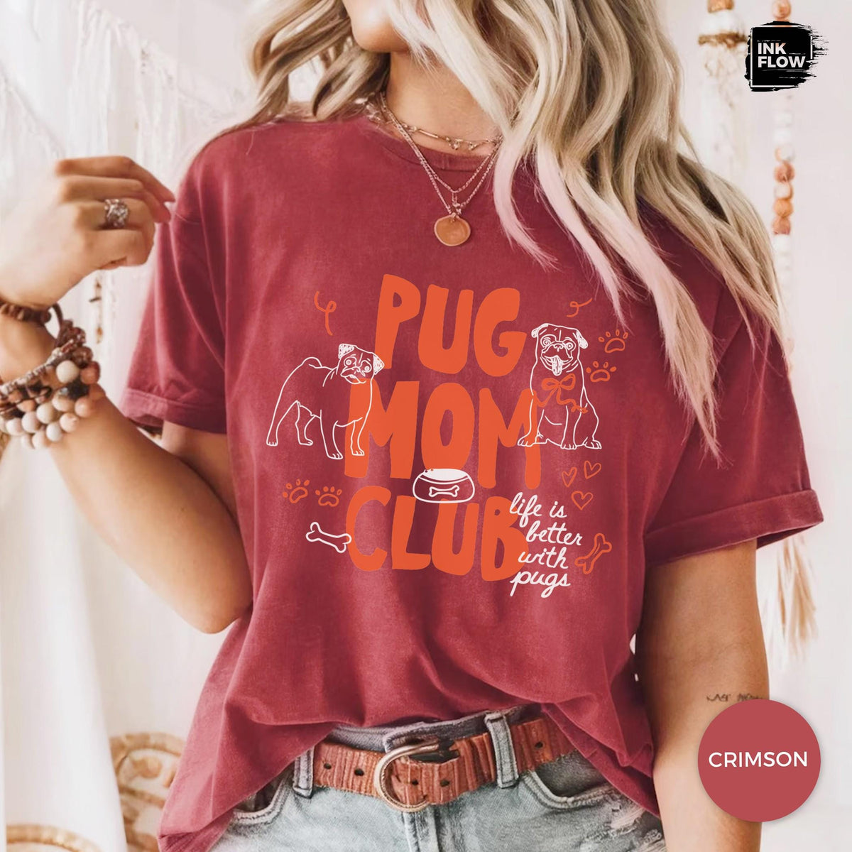 Pug Mom Club Comfort Colors T-Shirt – Funny Dog Mom Graphic Tee