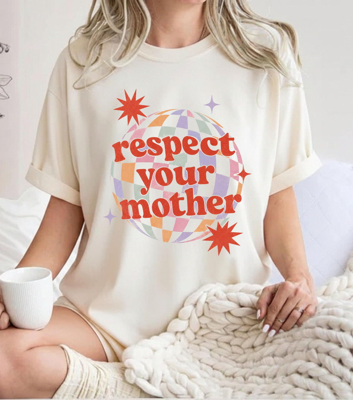 Disco Ball Graphic Shirt: Respect Disco Tee, Retro Romantic Mother Comfort Colors T-shirt, Christmas Gift