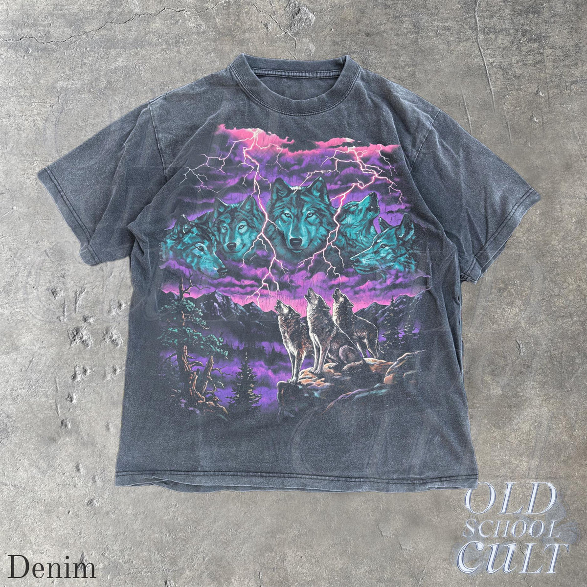 Vintage Wolf Thunder Storm 90s Graphic Tee, Washed Black Wildlife Shirt, Lightning Storm Wolves T-Shirt, Retro Nature Lover Gift
