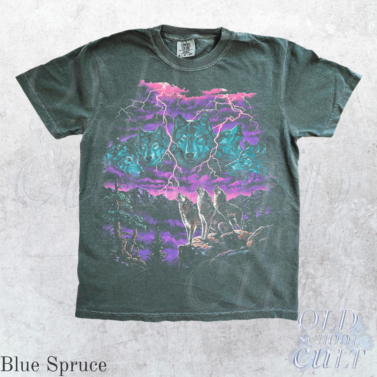 Vintage Wolf Thunder Storm 90s Graphic Tee, Washed Black Wildlife Shirt, Lightning Storm Wolves T-Shirt, Retro Nature Lover Gift