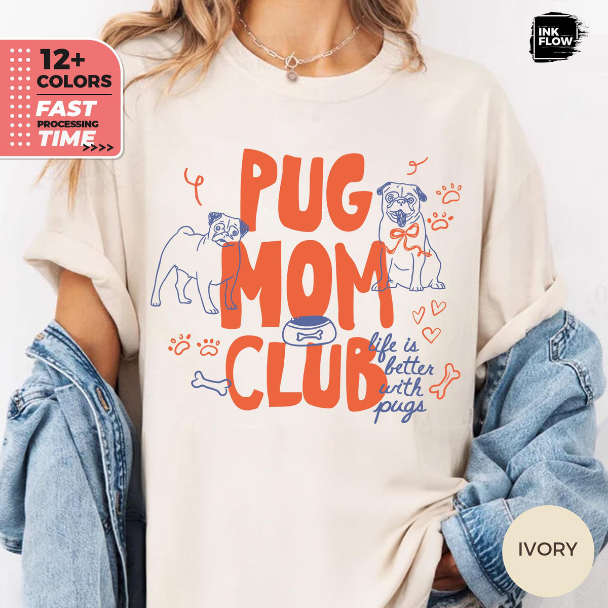 Pug Mom Club Comfort Colors T-Shirt – Funny Dog Mom Graphic Tee
