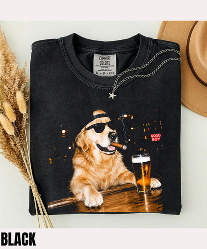 Golden Retriever Drinking Beer Graphic T-Shirt,Sarcastic Dog Meme Shirt,Golden Retriever Lovers Gift,Retriever Mom Dad Shirt,Stupid Shirt