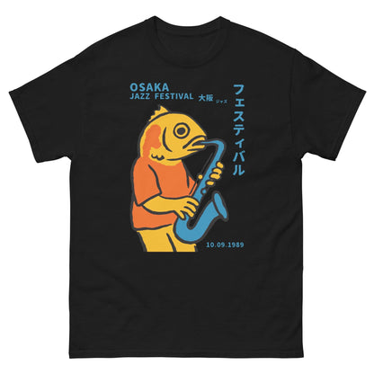 Osaka Jazz Festival 1989 T-Shirt, Fish Playing Saxophone Graphic Tee