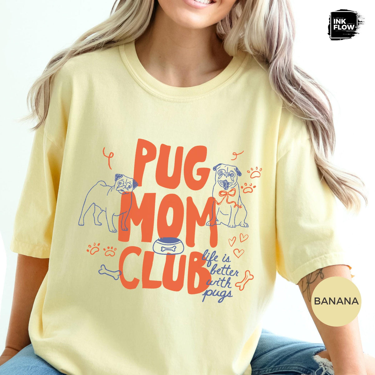 Pug Mom Club Comfort Colors T-Shirt – Funny Dog Mom Graphic Tee