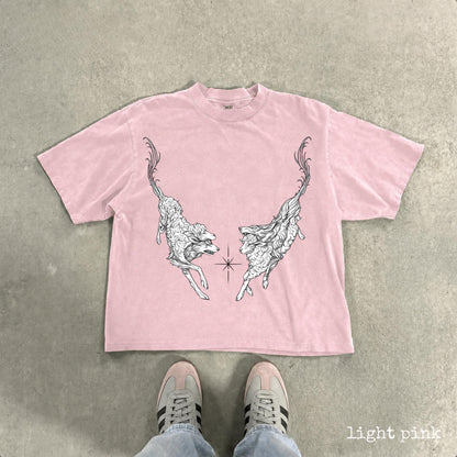 Vintage Mythical Deer Graphic Tee, Medieval Bestiary Shirt, Dark Academia Tattoo Tee, Gothic Fantasy Renaissance Engraving Shirt