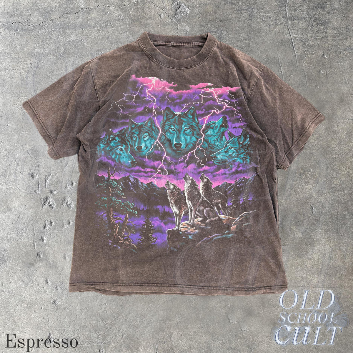 Vintage Wolf Thunder Storm 90s Graphic Tee, Washed Black Wildlife Shirt, Lightning Storm Wolves T-Shirt, Retro Nature Lover Gift