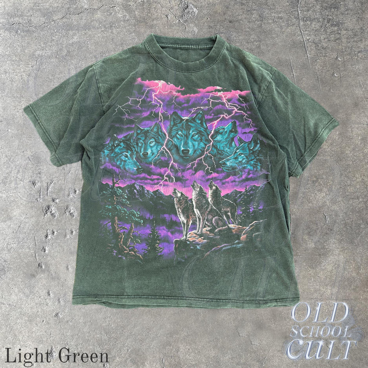 Vintage Wolf Thunder Storm 90s Graphic Tee, Washed Black Wildlife Shirt, Lightning Storm Wolves T-Shirt, Retro Nature Lover Gift