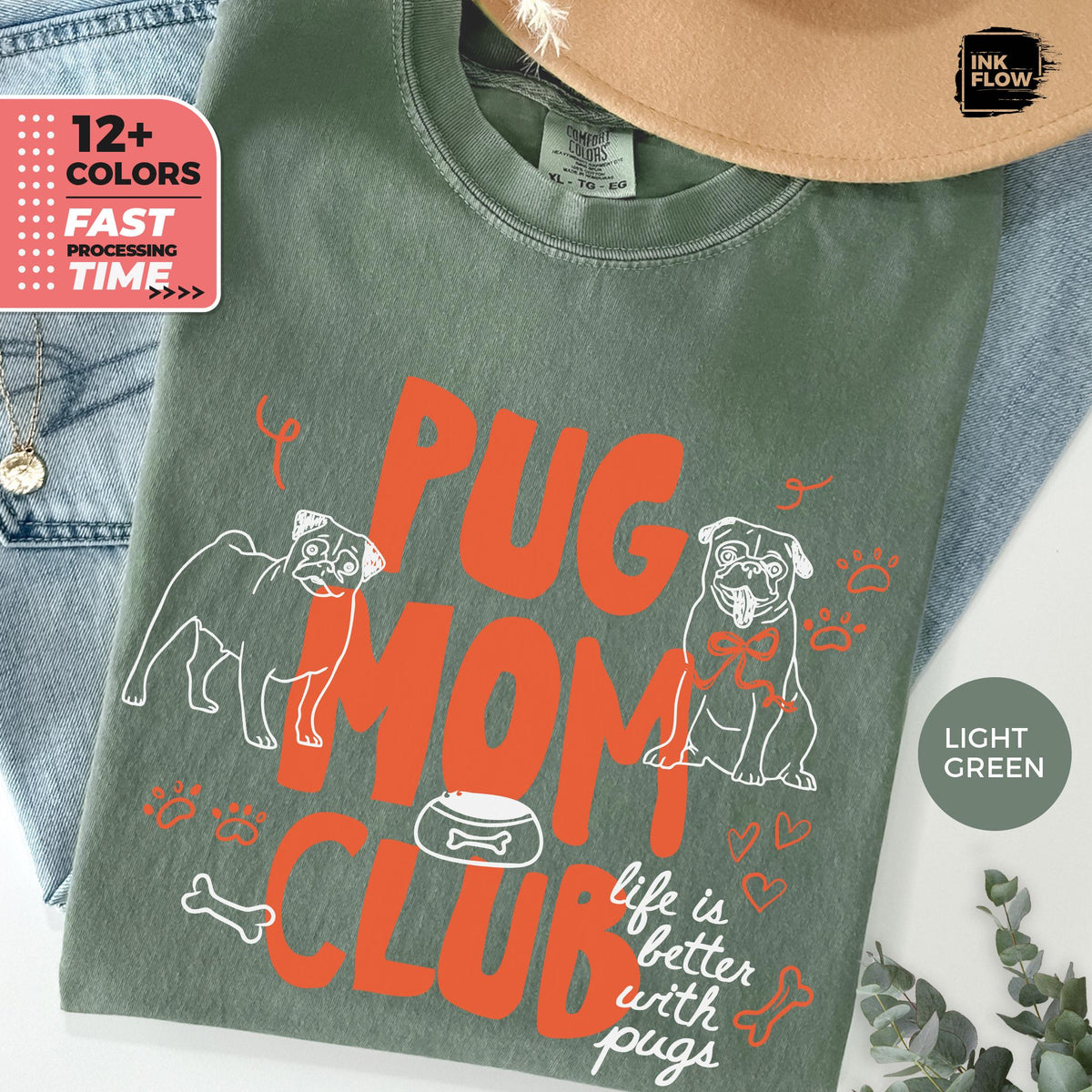 Pug Mom Club Comfort Colors T-Shirt – Funny Dog Mom Graphic Tee
